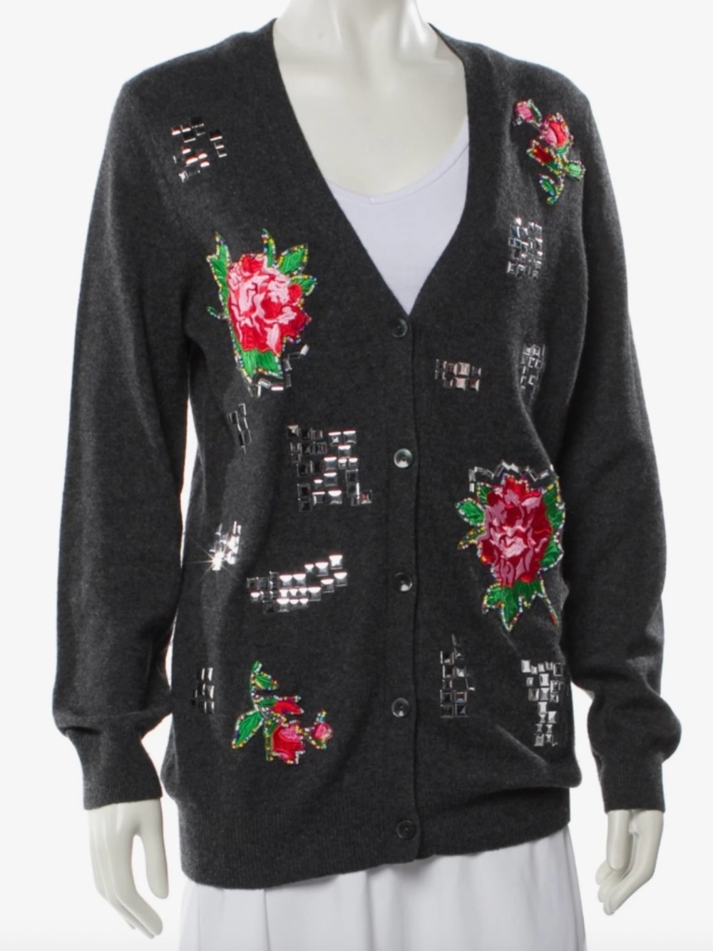 Luxury! Showstopper Libertine Black Embellished Roses Sparkle Cashmere Cardigan